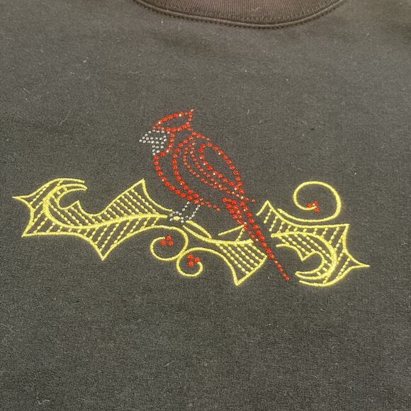 M & C Sportswear Black Bedazzled Embroidered Black Womens Sz 1X Christmas - Picture 5 of 10